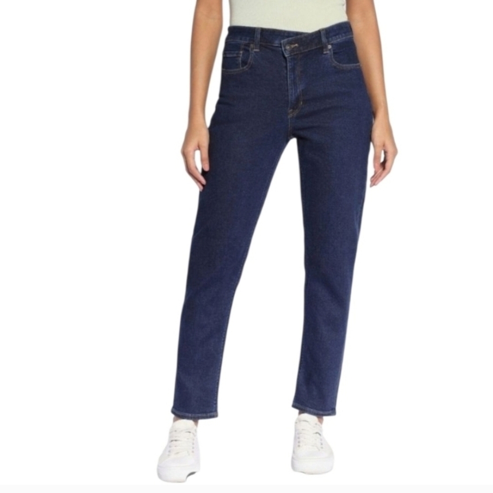12S American Eagle Outfitters Blue Mom Jeans Denim Criss Cross Waistband Indigo